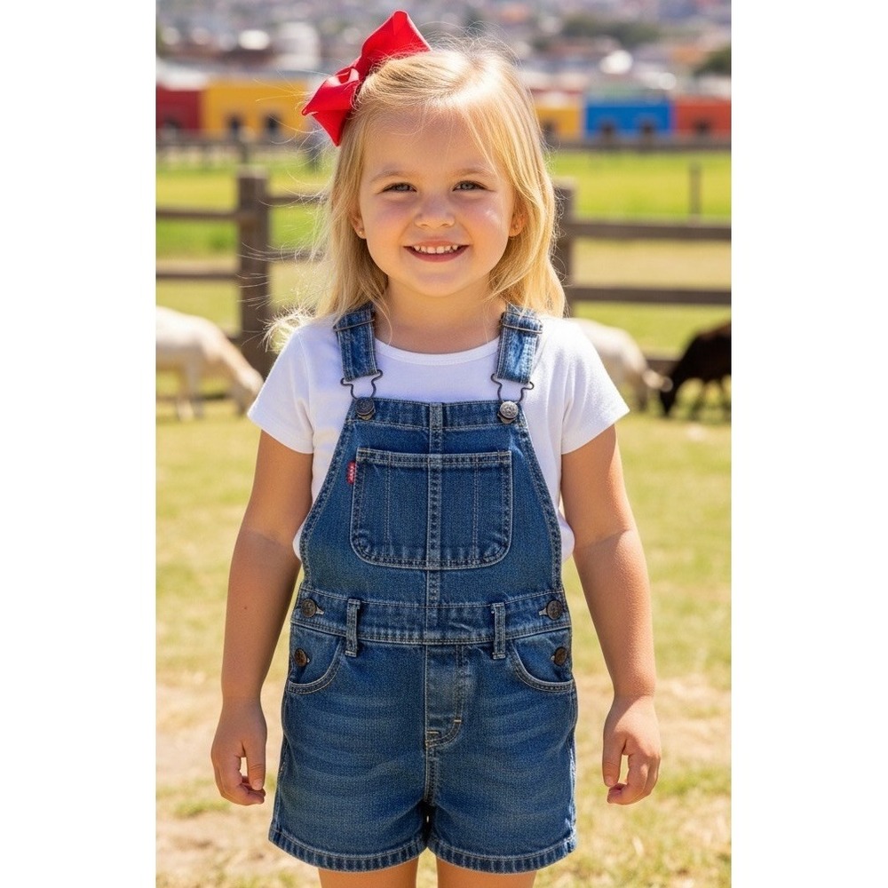 Levis Girls Kids Shortall Overalls Shorts Dungarees X Small Wash Denim 5 6
